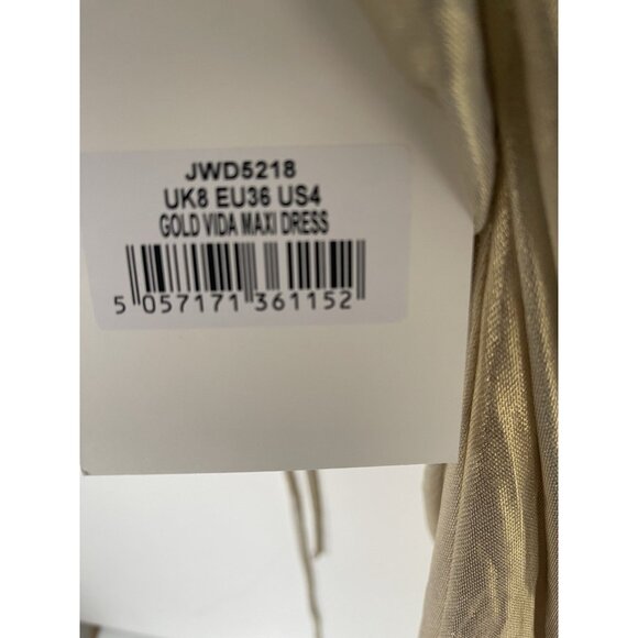 Jaded London Vida Maxi Dress Metallic Gold Cut-Out Halter Gown NWT Size US 4 - Picture 4 of 9